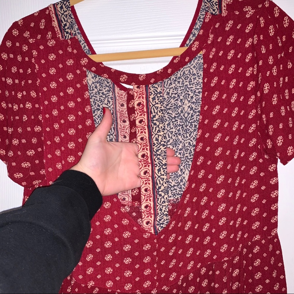 Red Patterned Open Back Mini Dress - Picture 6 of 7